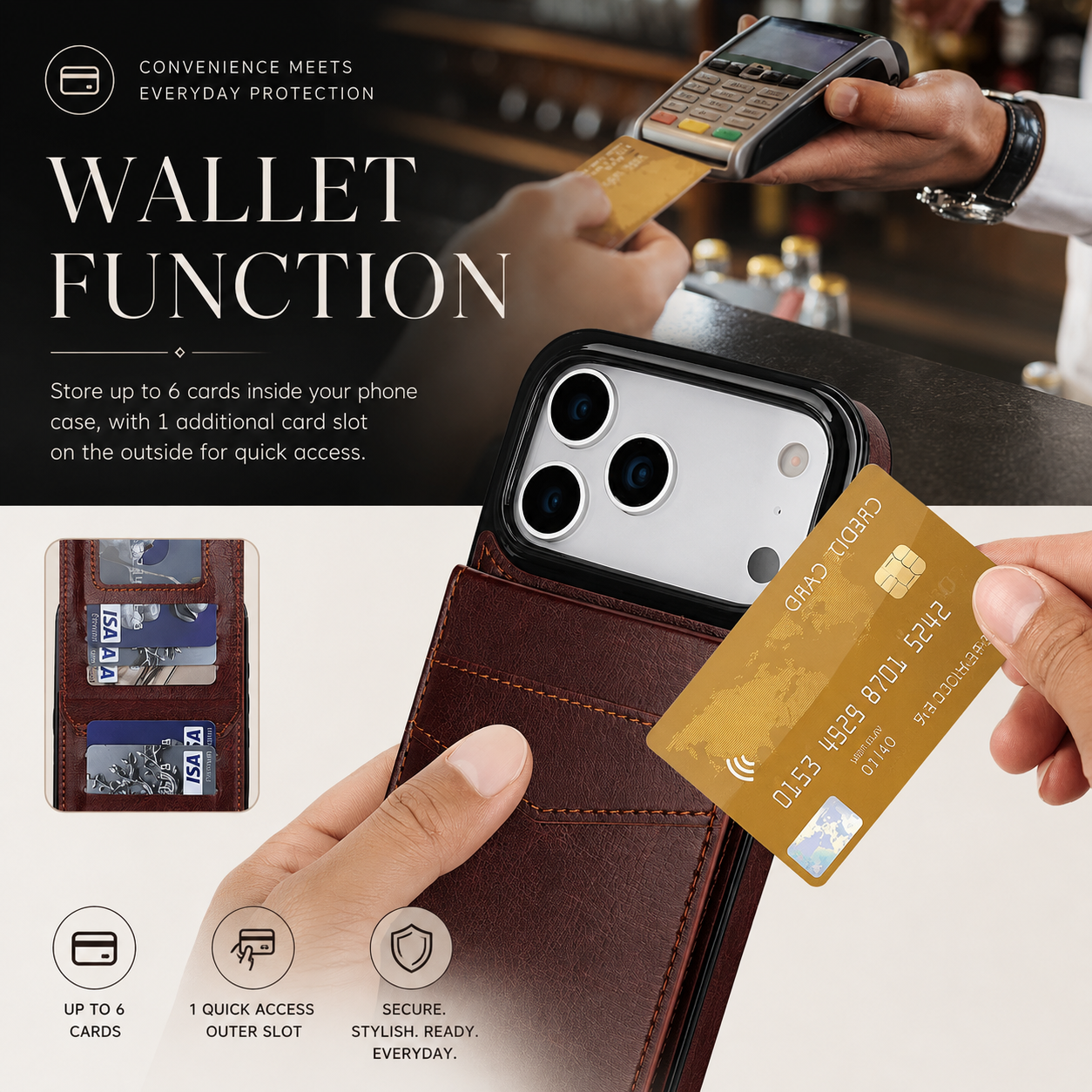 Premium iPhone Case Wallet Cover Card Holder Shockproof Protective Cover Flip Stand Retro Leather Anti Fingerprint Design