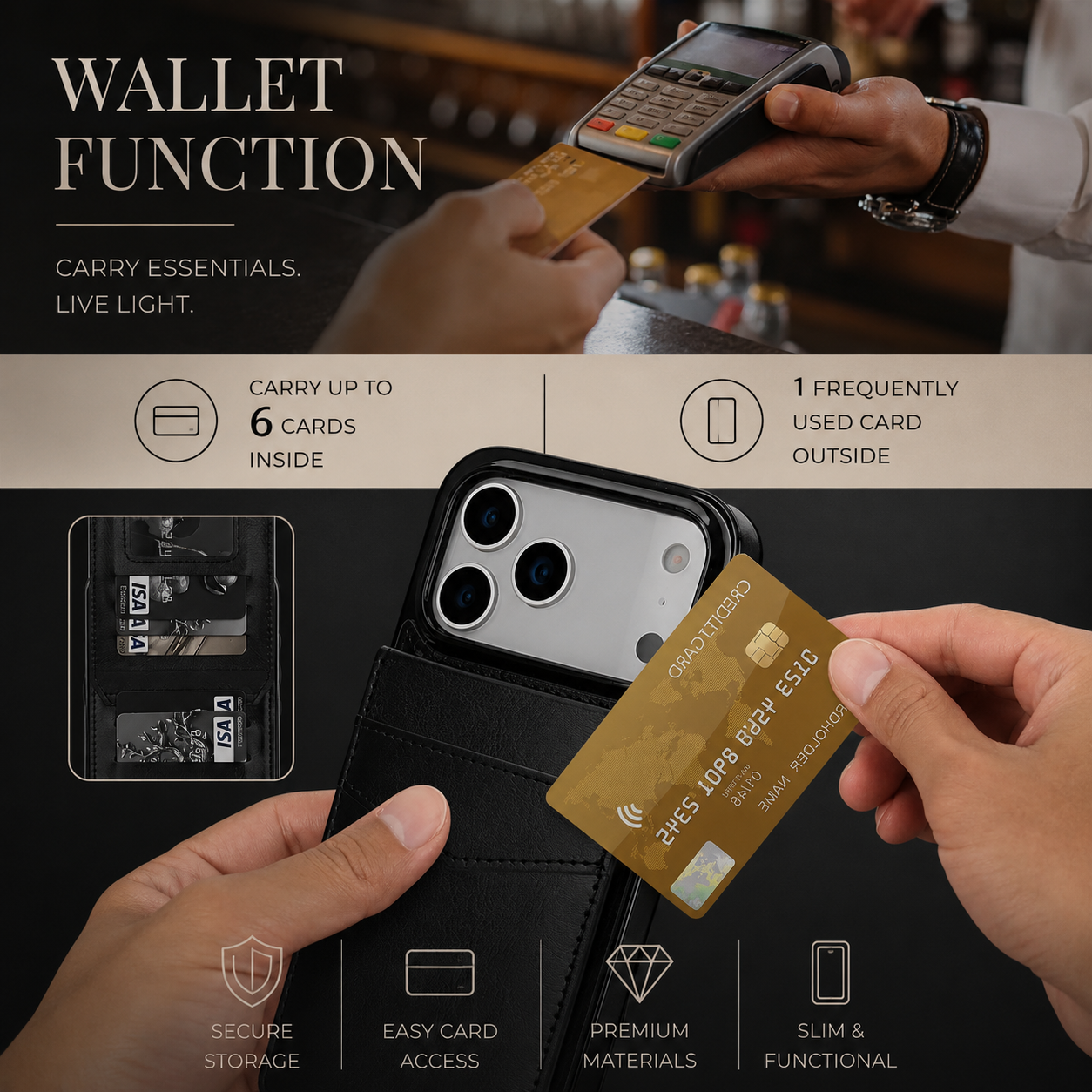 Premium iPhone Case Wallet Cover Card Holder Shockproof Protective Cover Flip Stand Retro Leather Anti Fingerprint Design