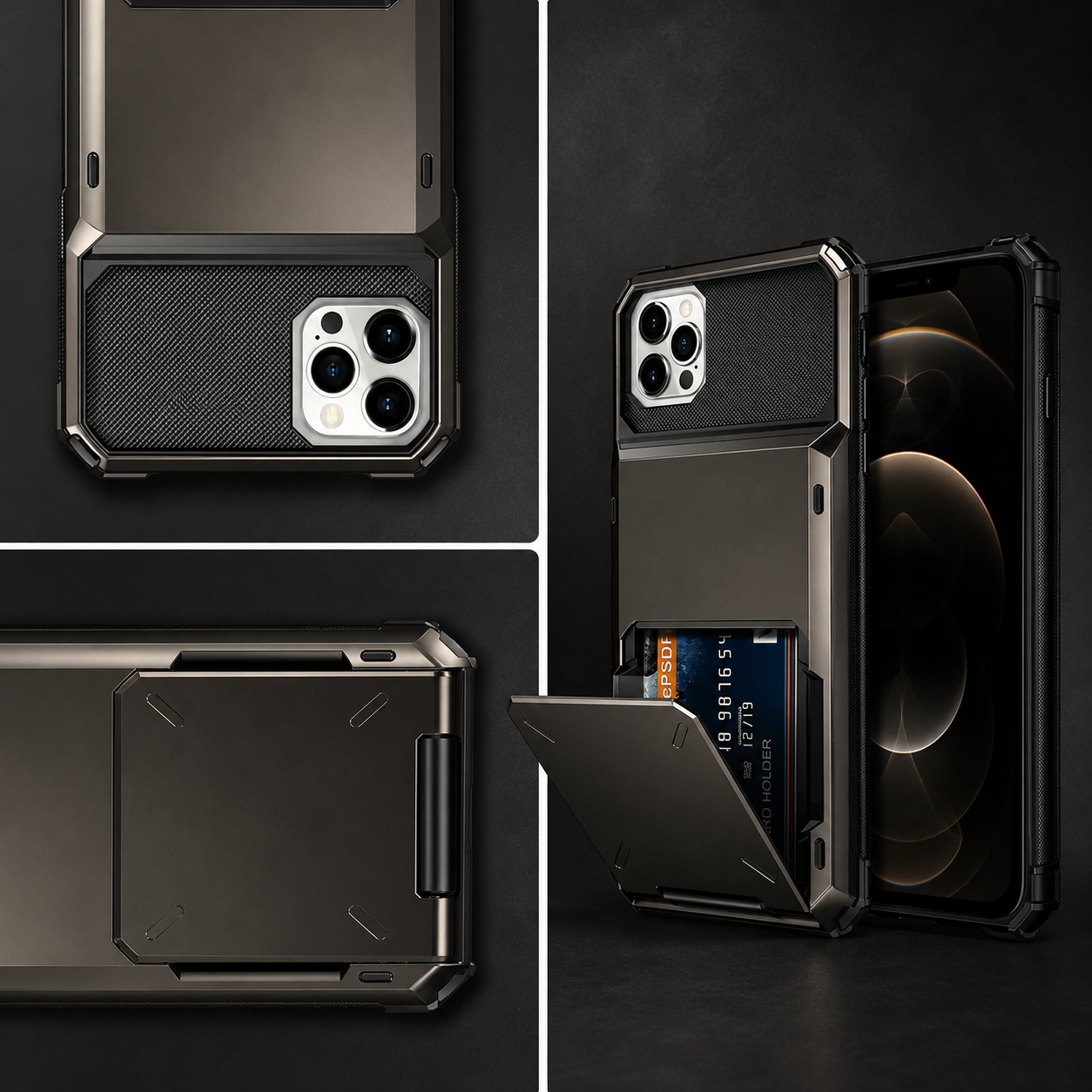 Premium iPhone Case Wallet Cover Card Holder Shockproof Protective Cover Hidden Card Storage Dual Layer Armor Design