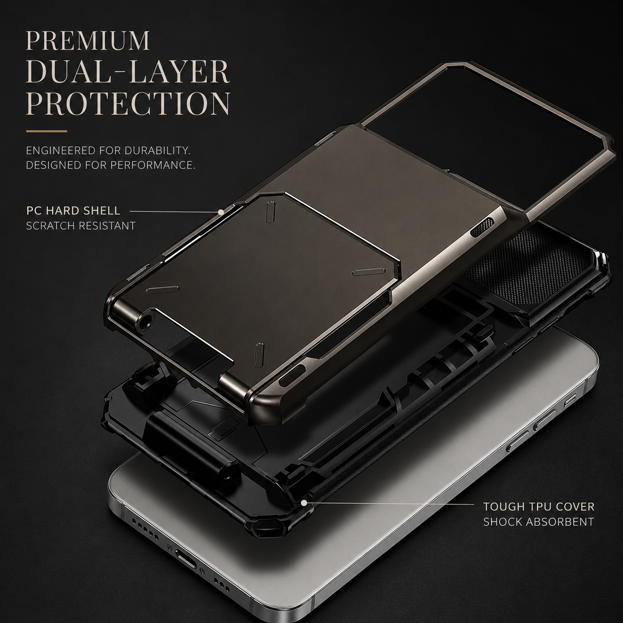 Premium iPhone Case Wallet Cover Card Holder Shockproof Protective Cover Hidden Card Storage Dual Layer Armor Design