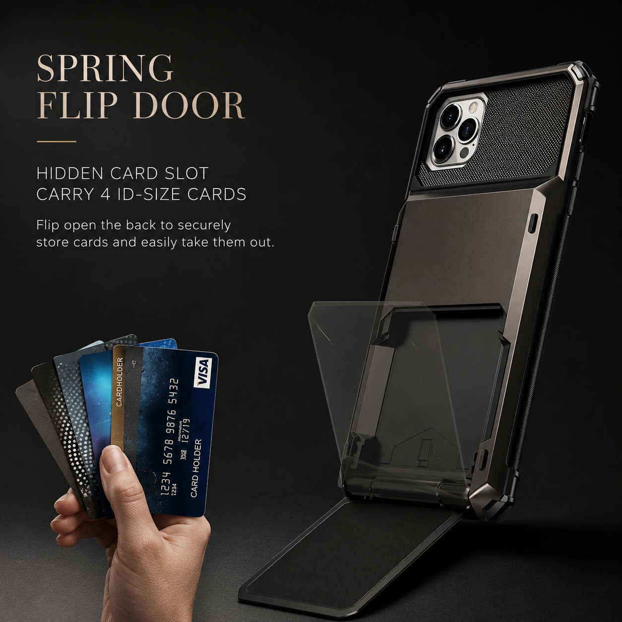 Premium iPhone Case Wallet Cover Card Holder Shockproof Protective Cover Hidden Card Storage Dual Layer Armor Design