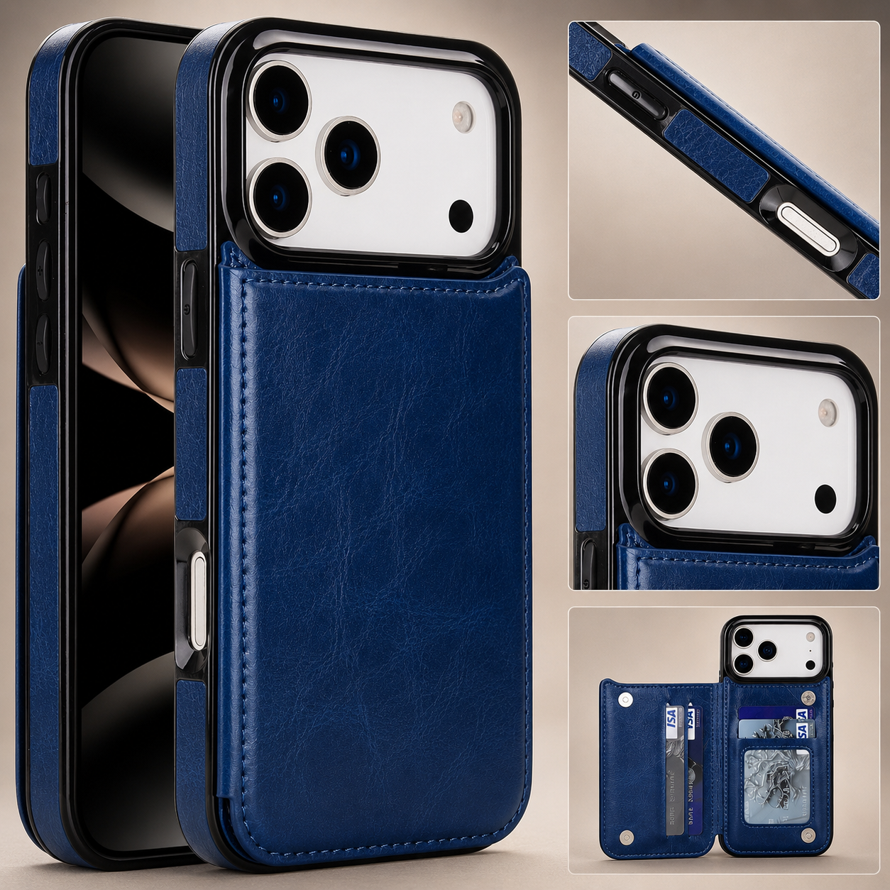 Premium iPhone Case Wallet Cover Card Holder Shockproof Protective Cover Kickstand Magnetic Closure Faux Leather Design