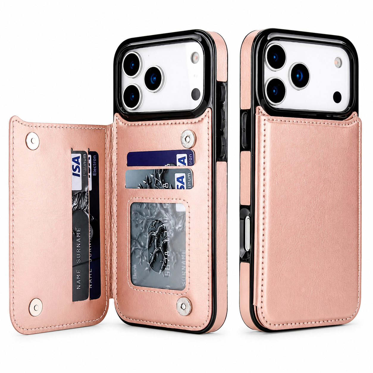 Premium iPhone Case Wallet Cover Card Holder Shockproof Protective Cover Kickstand Magnetic Closure Faux Leather Design