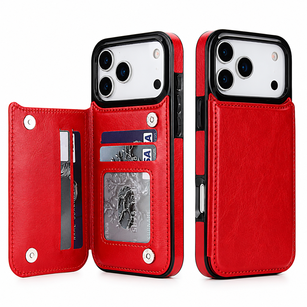 Premium iPhone Case Wallet Cover Card Holder Shockproof Protective Cover Kickstand Magnetic Closure Faux Leather Design