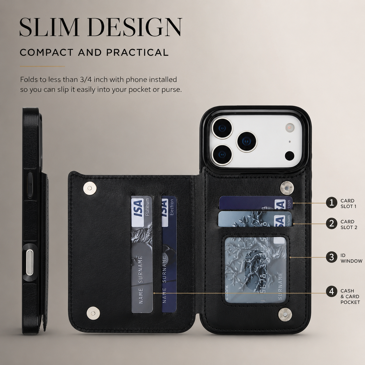 Premium iPhone Case Wallet Cover Card Holder Shockproof Protective Cover Kickstand Magnetic Closure Faux Leather Design