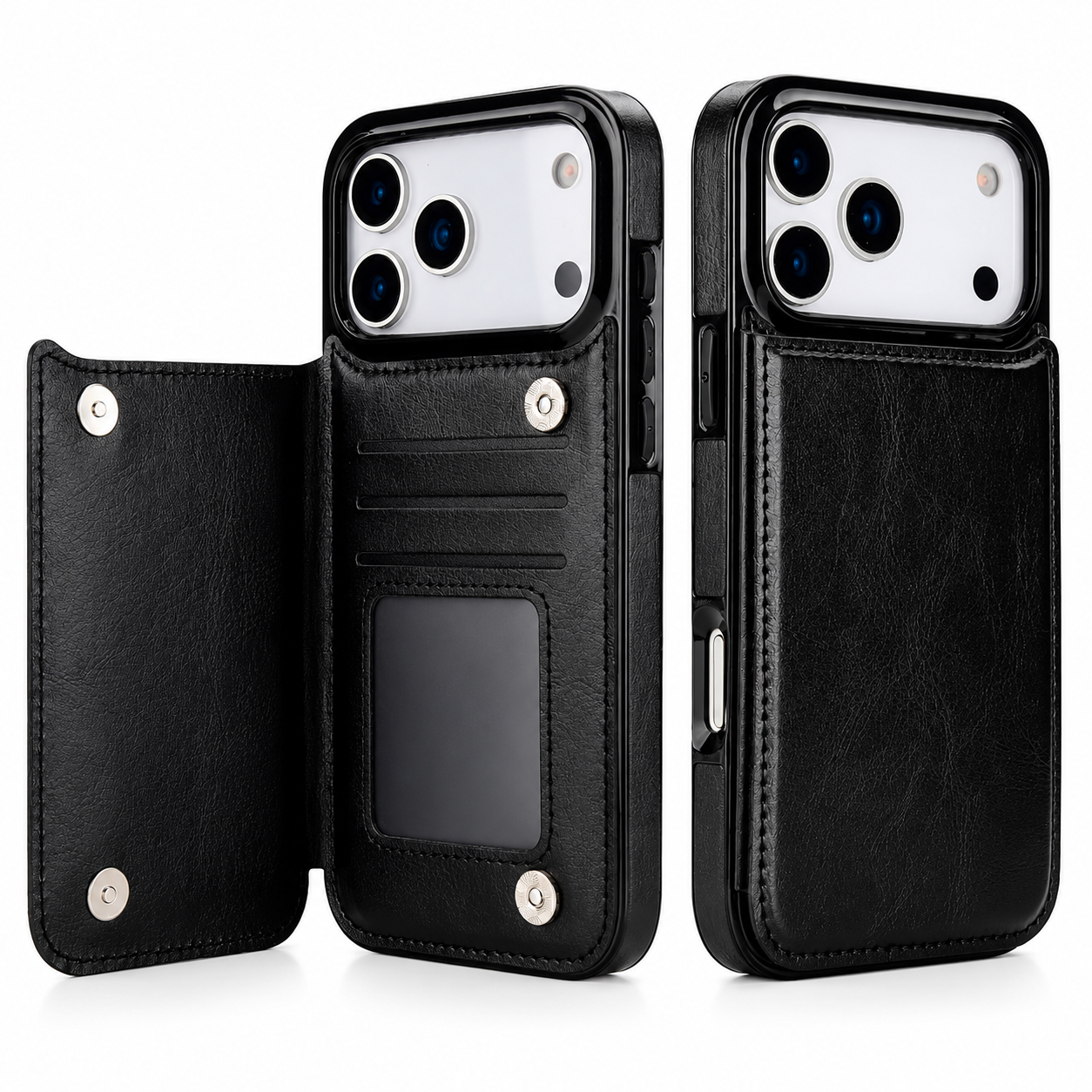 Premium iPhone Case Wallet Cover Card Holder Shockproof Protective Cover Kickstand Magnetic Closure Faux Leather Design