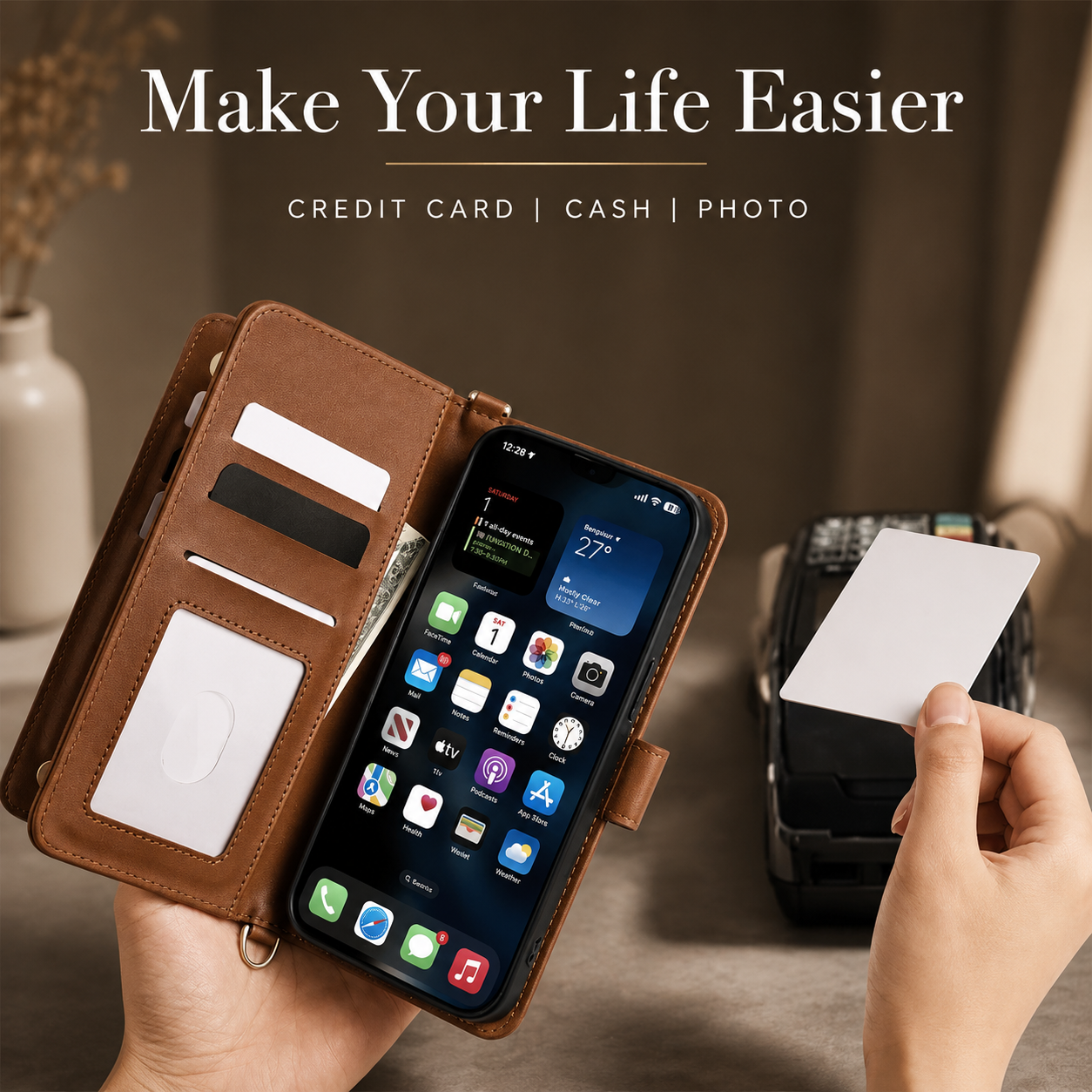 Premium iPhone Case Wallet Cover Card Holder Shockproof Protective Cover Leather Flip Case Magnetic Closure Full Body Protection