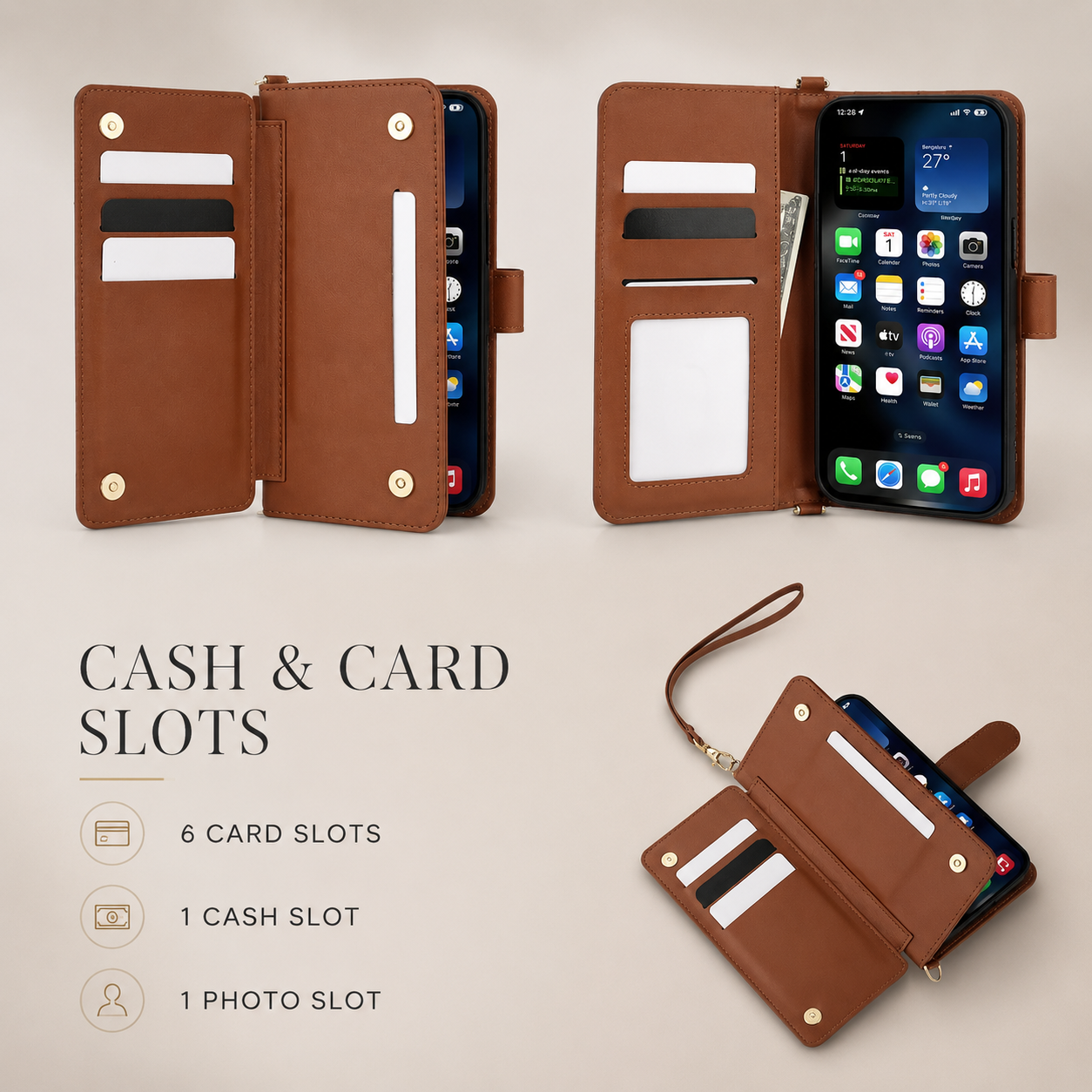 Premium iPhone Case Wallet Cover Card Holder Shockproof Protective Cover Leather Flip Case Magnetic Closure Full Body Protection