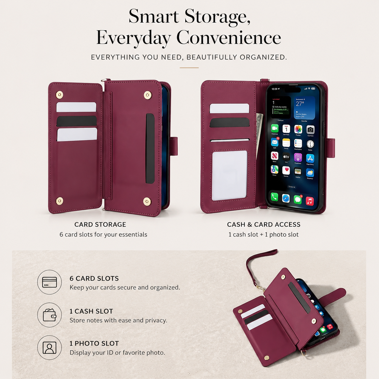 Premium iPhone Case Wallet Cover Card Holder Shockproof Protective Cover Leather Flip Case Magnetic Closure Full Body Protection