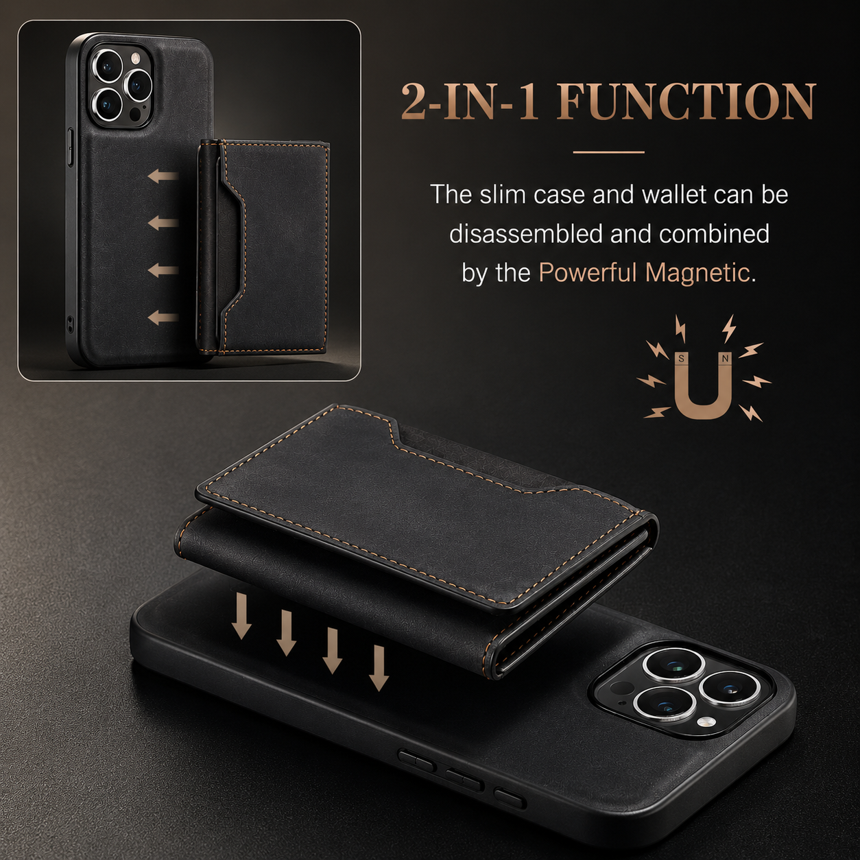 Premium iPhone Case Wallet Cover Card Holder Shockproof Protective Cover Magnetic Closure Kickstand Leather Design