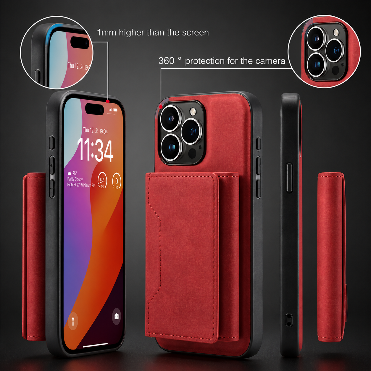Premium iPhone Case Wallet Cover Card Holder Shockproof Protective Cover Magnetic Closure Kickstand Leather Design