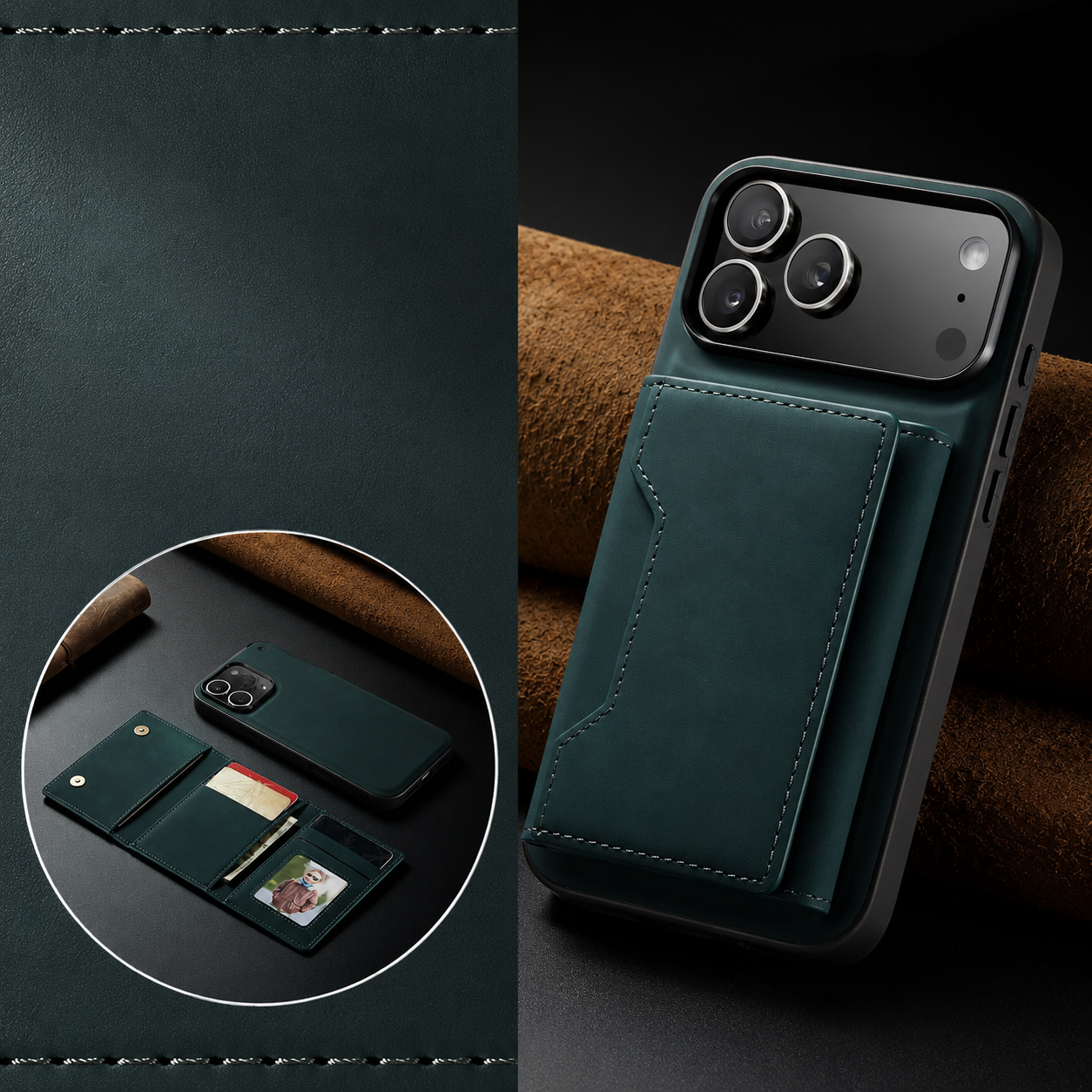 Premium iPhone Case Wallet Cover Card Holder Shockproof Protective Cover Magnetic Closure Kickstand Leather Design