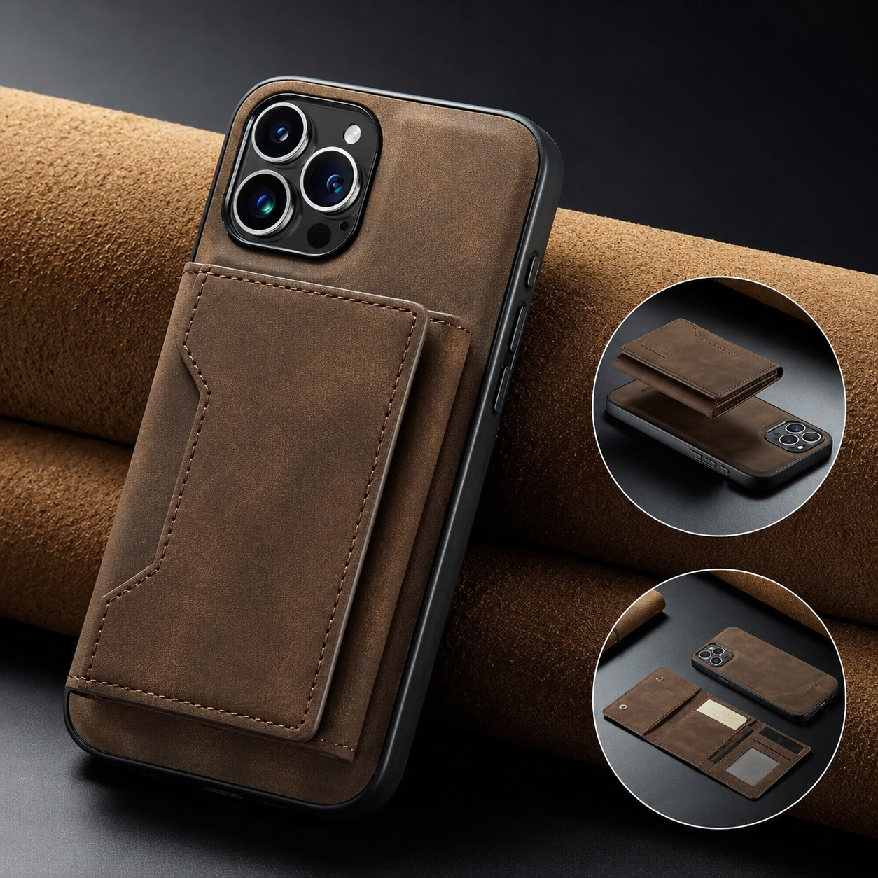 Premium iPhone Case Wallet Cover Card Holder Shockproof Protective Cover Magnetic Closure Kickstand Leather Design