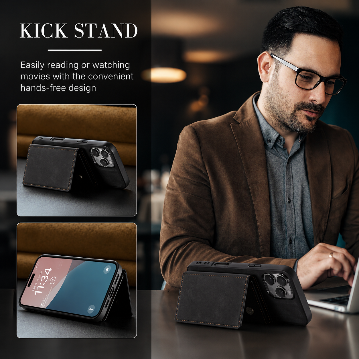 Premium iPhone Case Wallet Cover Card Holder Shockproof Protective Cover Magnetic Closure Kickstand Leather Design