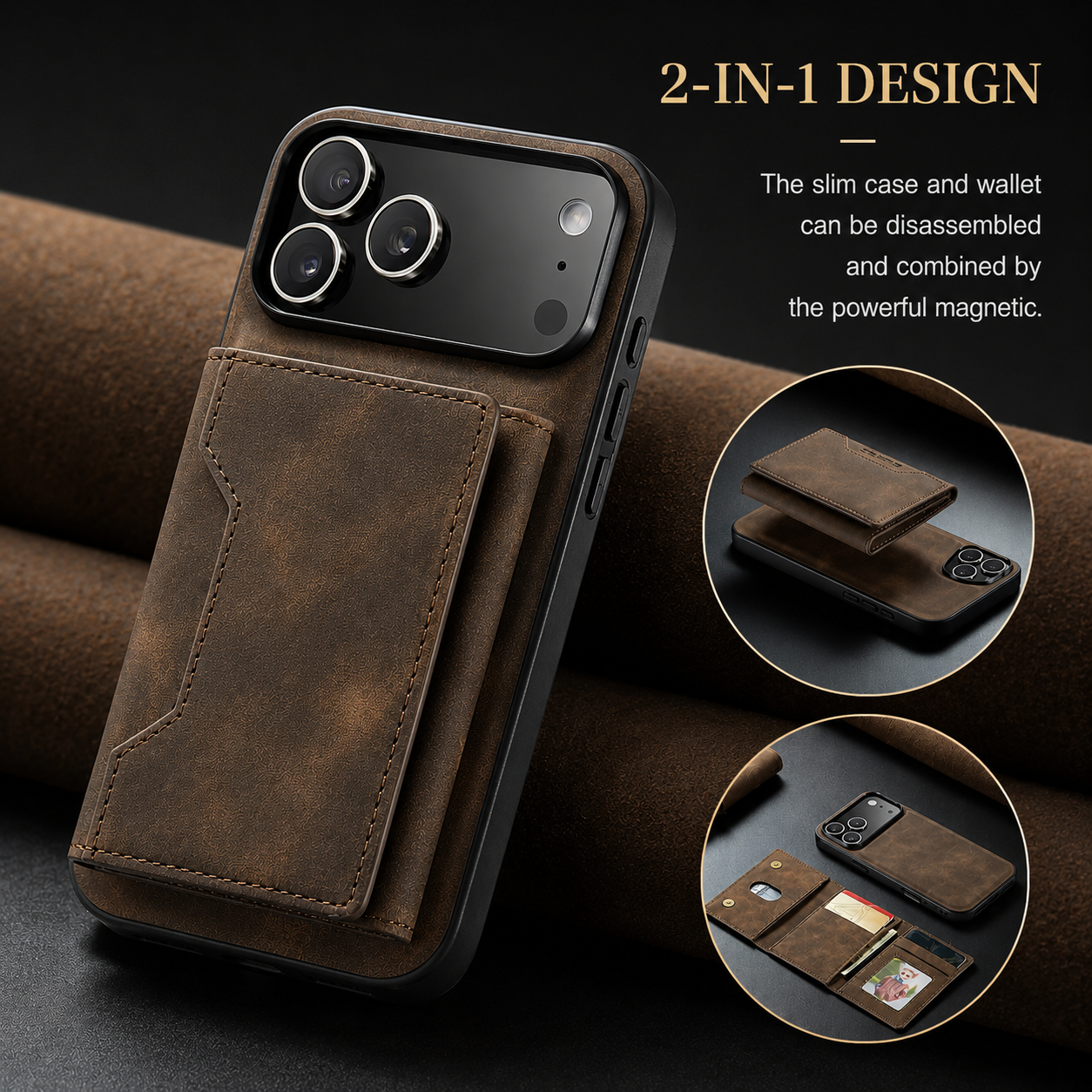 Premium iPhone Case Wallet Cover Card Holder Shockproof Protective Cover Magnetic Closure Kickstand Leather Design