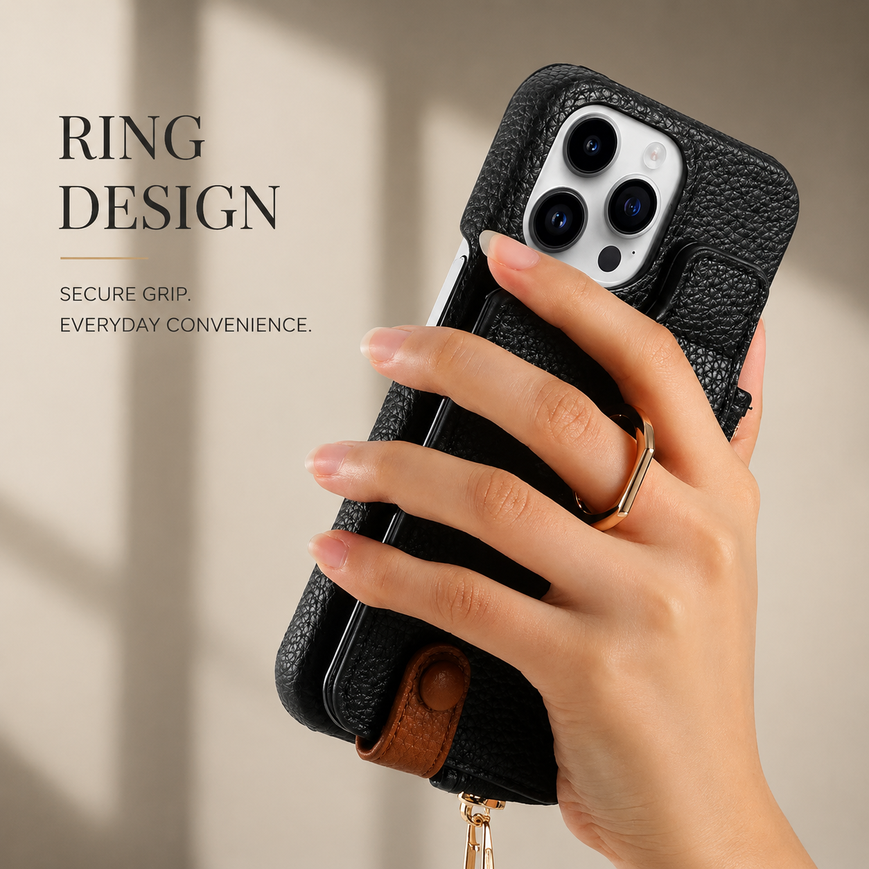 Premium iPhone Case Wallet Cover Card Holder Shockproof Protective Cover Ring Kickstand Magnetic Closure Zipper Storage Design