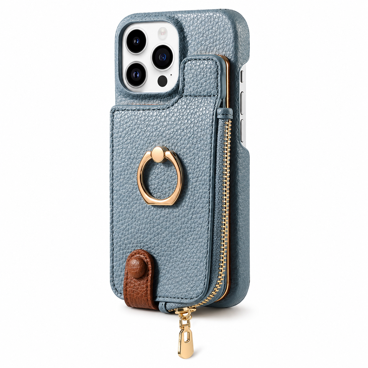 Premium iPhone Case Wallet Cover Card Holder Shockproof Protective Cover Ring Kickstand Magnetic Closure Zipper Storage Design