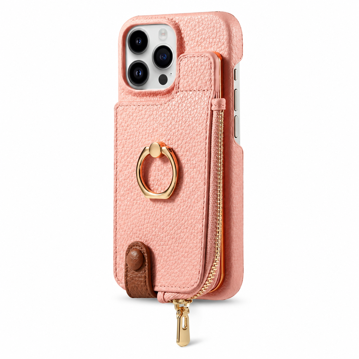 Premium iPhone Case Wallet Cover Card Holder Shockproof Protective Cover Ring Kickstand Magnetic Closure Zipper Storage Design