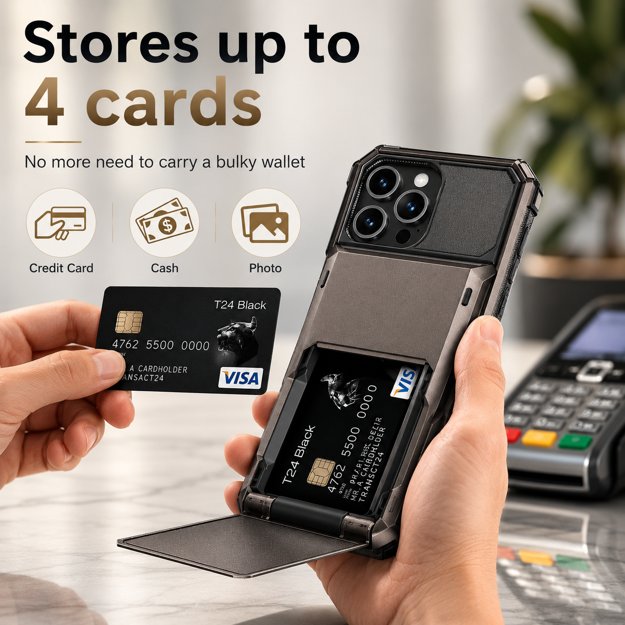 Premium iPhone Case Wallet Cover Card Holder Shockproof Protective Cover Slide Card Storage Anti Fingerprint Business Style Design