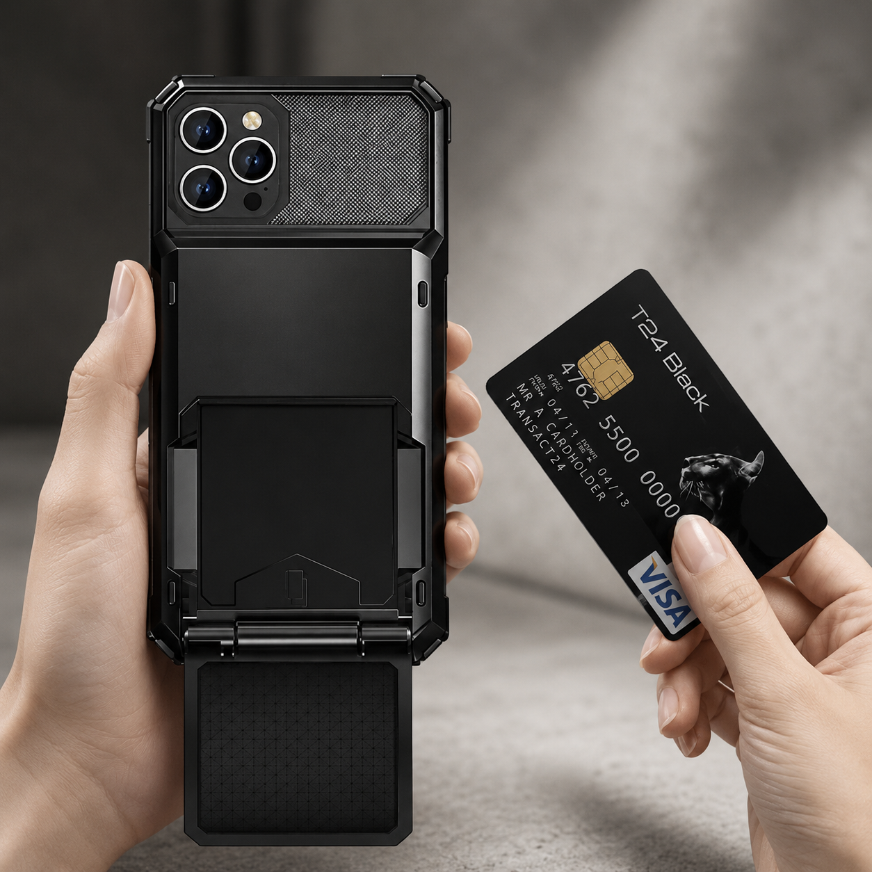 Premium iPhone Case Wallet Cover Card Holder Shockproof Protective Cover Slide Card Storage Anti Fingerprint Business Style Design