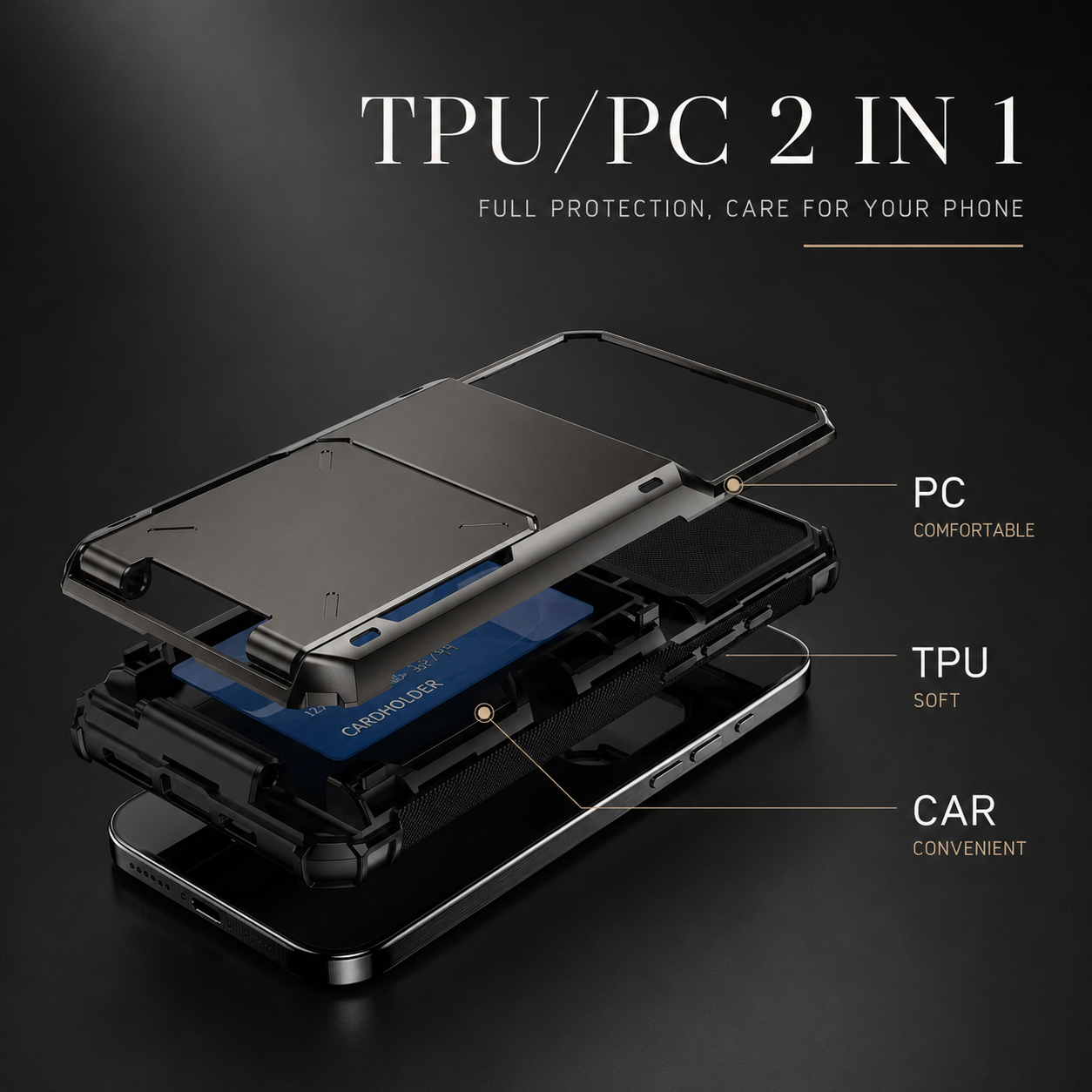 Premium iPhone Case Wallet Cover Card Holder Shockproof Protective Cover Slide Card Storage Anti Fingerprint Business Style Design