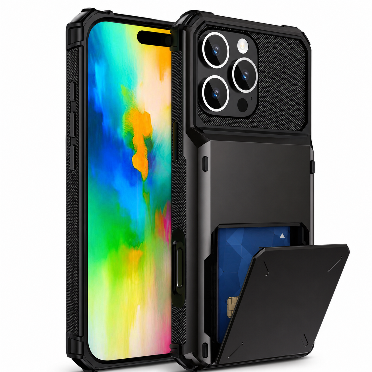 Premium iPhone Case Wallet Cover Card Holder Shockproof Protective Cover Slide Card Storage Anti Fingerprint Business Style Design