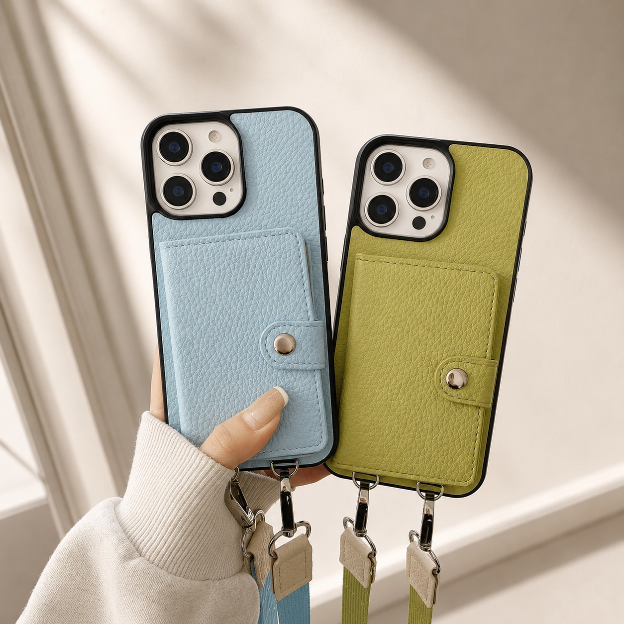 Premium iPhone Case Wallet Cover Featuring Card Holder, Crossbody Strap and Zipper Coin Purse, PU Leather Design with Shockproof Protection