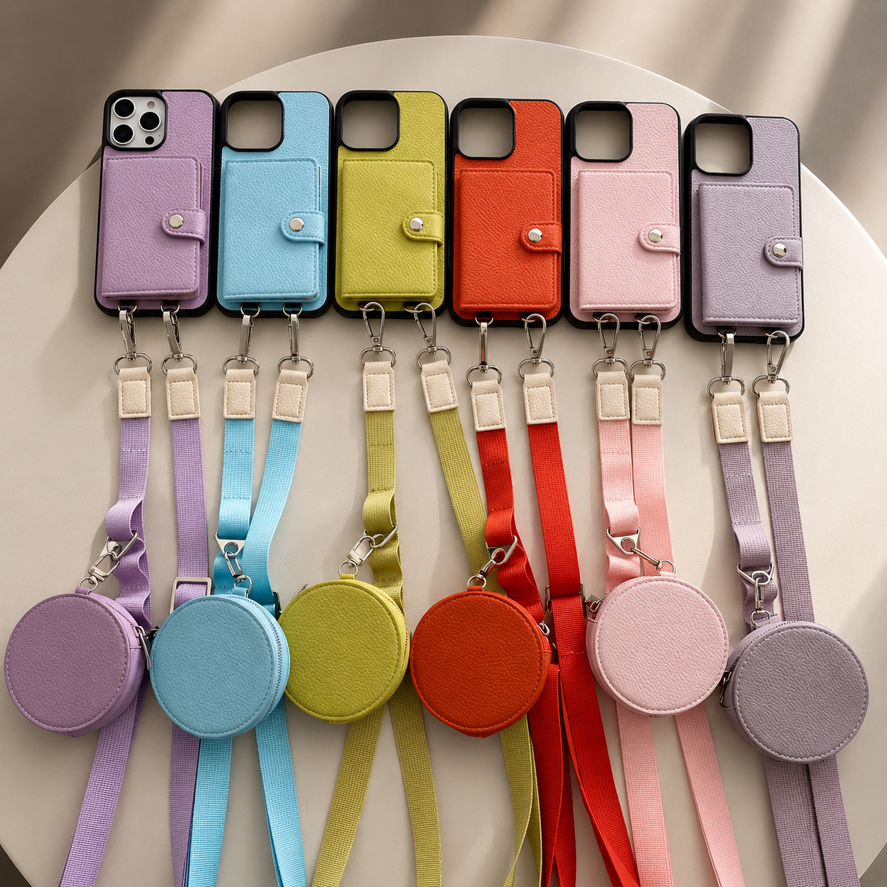 Premium iPhone Case Wallet Cover Featuring Card Holder, Crossbody Strap and Zipper Coin Purse, PU Leather Design with Shockproof Protection