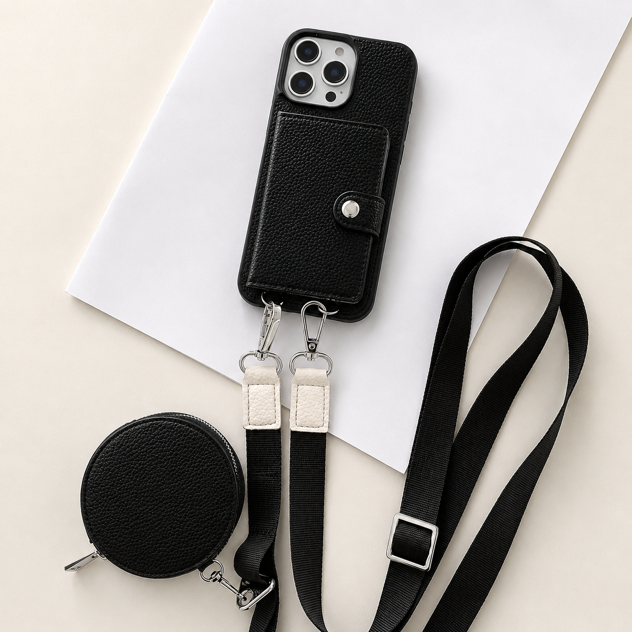 Premium iPhone Case Wallet Cover Featuring Card Holder, Crossbody Strap and Zipper Coin Purse, PU Leather Design with Shockproof Protection