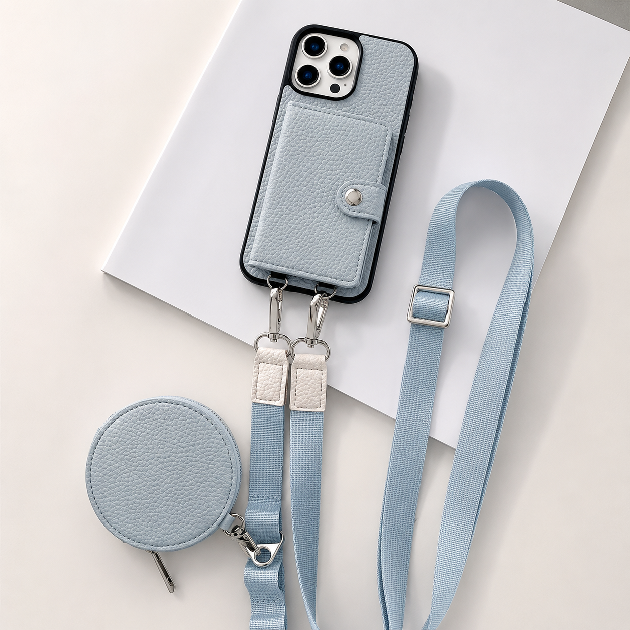 Premium iPhone Case Wallet Cover Featuring Card Holder, Crossbody Strap and Zipper Coin Purse, PU Leather Design with Shockproof Protection