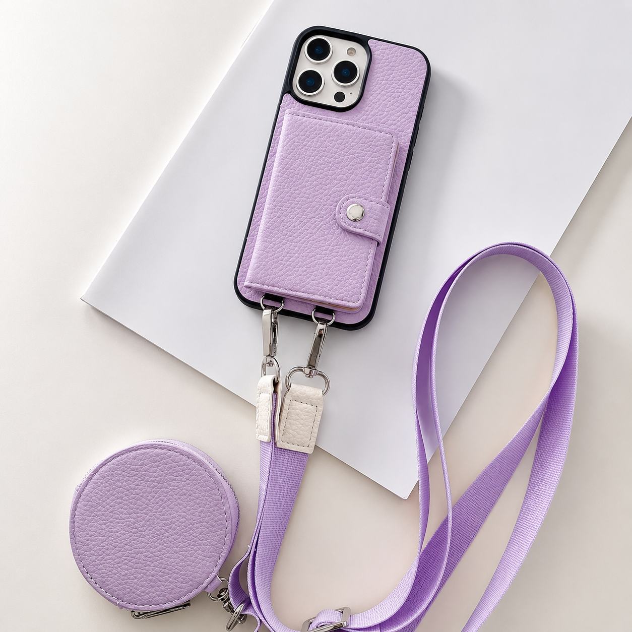 Premium iPhone Case Wallet Cover Featuring Card Holder, Crossbody Strap and Zipper Coin Purse, PU Leather Design with Shockproof Protection
