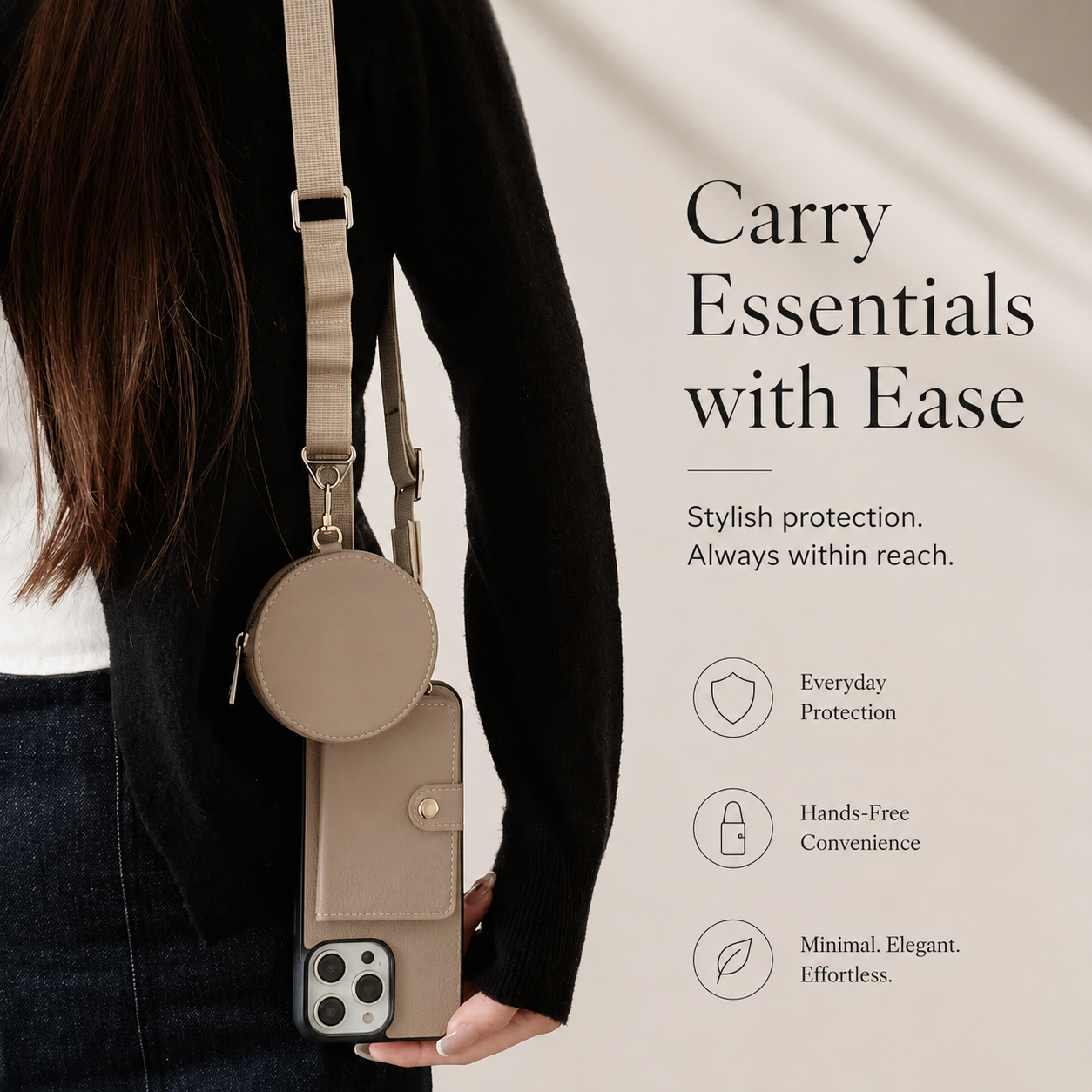 Premium iPhone Case Wallet Cover Featuring Card Holder, Crossbody Strap and Zipper Coin Purse, PU Leather Design with Shockproof Protection