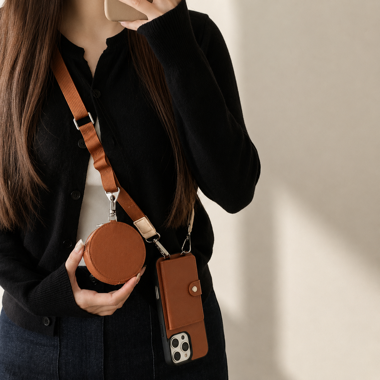 Premium iPhone Case Wallet Cover Featuring Card Holder, Crossbody Strap and Zipper Coin Purse, PU Leather Design with Shockproof Protection