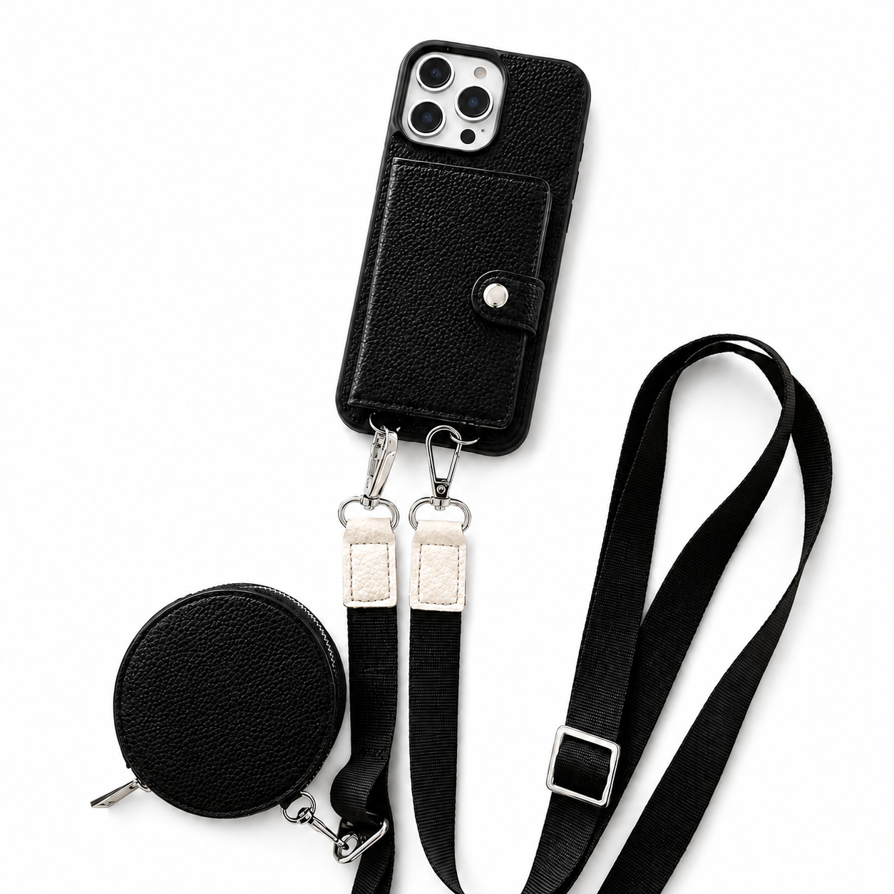 Premium iPhone Case Wallet Cover Featuring Card Holder, Crossbody Strap and Zipper Coin Purse, PU Leather Design with Shockproof Protection