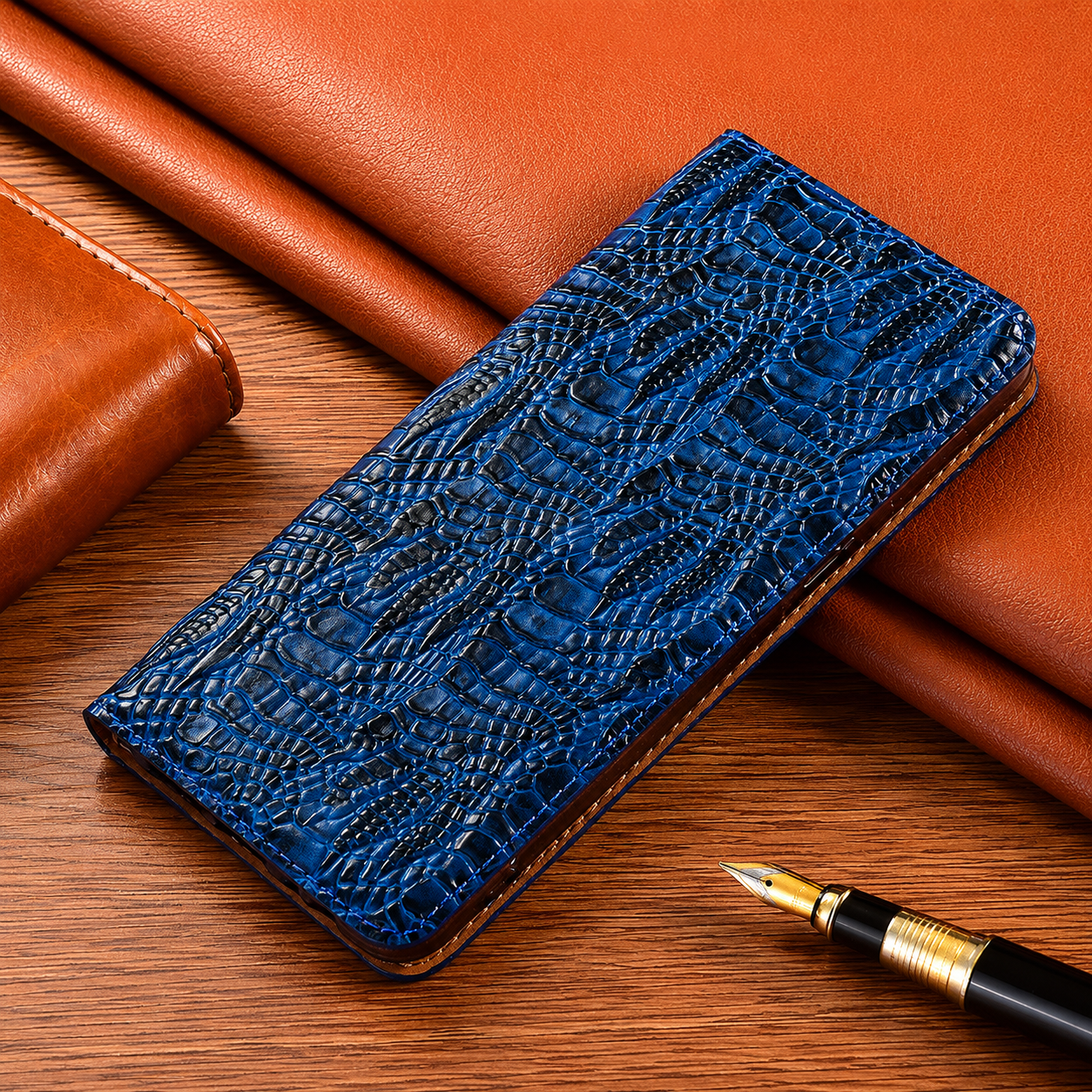 Premium iPhone Case Wallet Cover Genuine Leather Card Holder Flip Protective Cover Non Slip Full Coverage Crocodile Texture Design