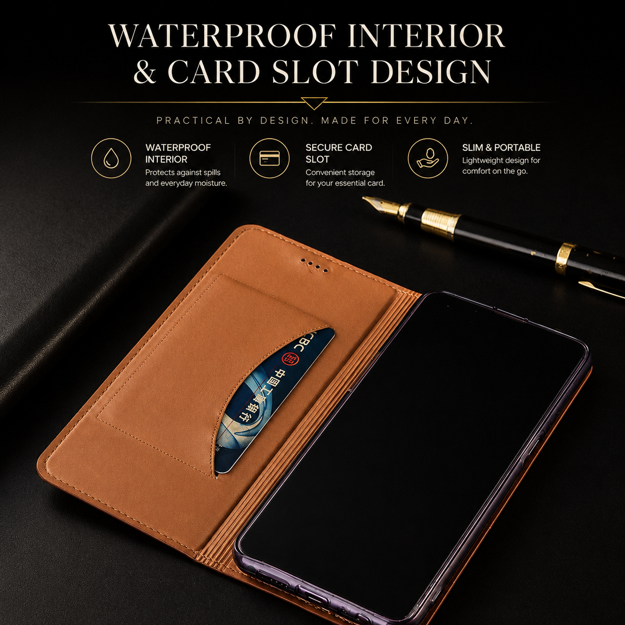 Premium iPhone Case Wallet Cover Genuine Leather Card Holder Flip Protective Cover Non Slip Full Coverage Crocodile Texture Design