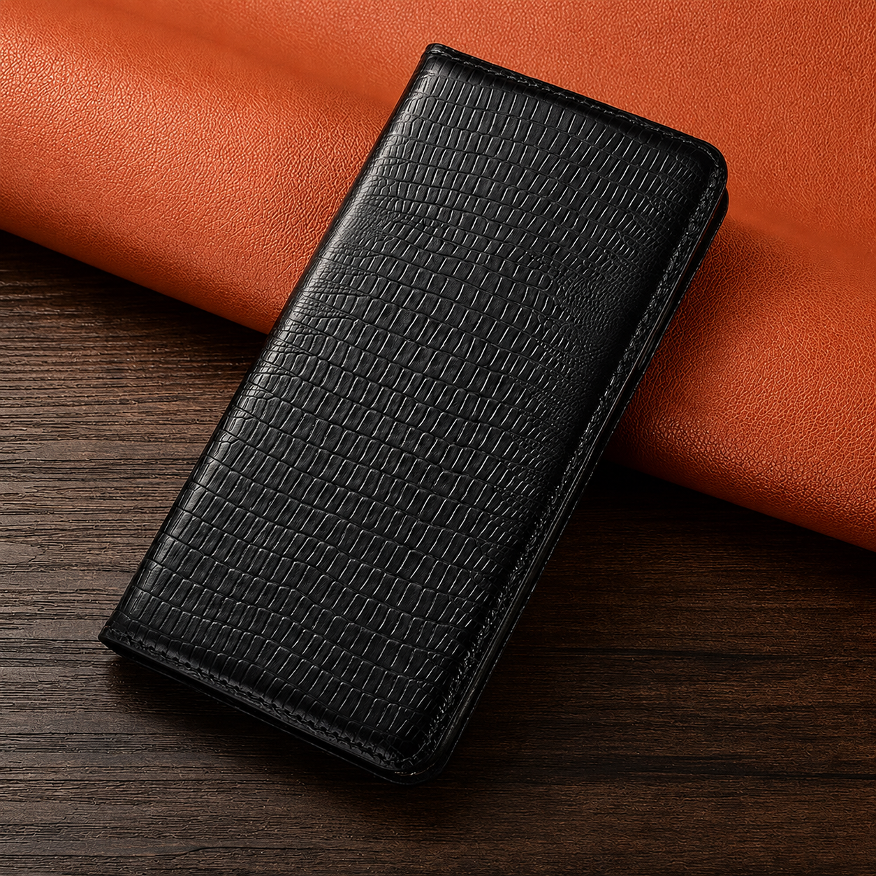 Premium iPhone Case Wallet Cover Genuine Leather Card Holder Shockproof Protective Cover Magnetic Closure Kickstand Design