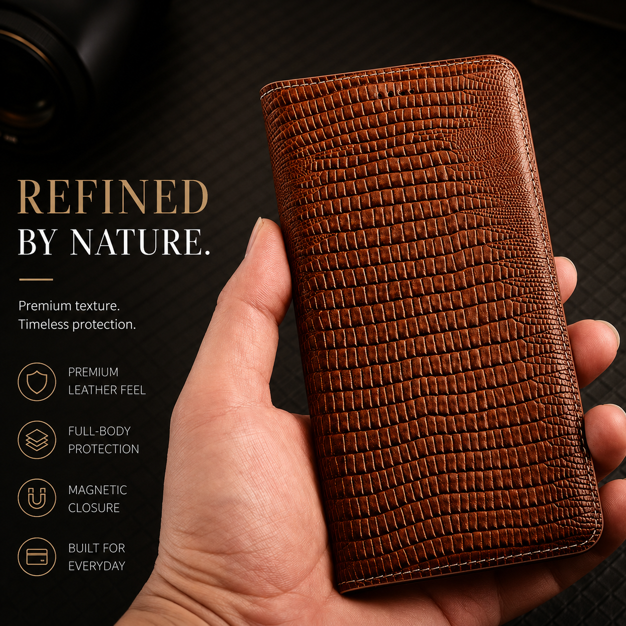 Premium iPhone Case Wallet Cover Genuine Leather Card Holder Shockproof Protective Cover Magnetic Closure Kickstand Design