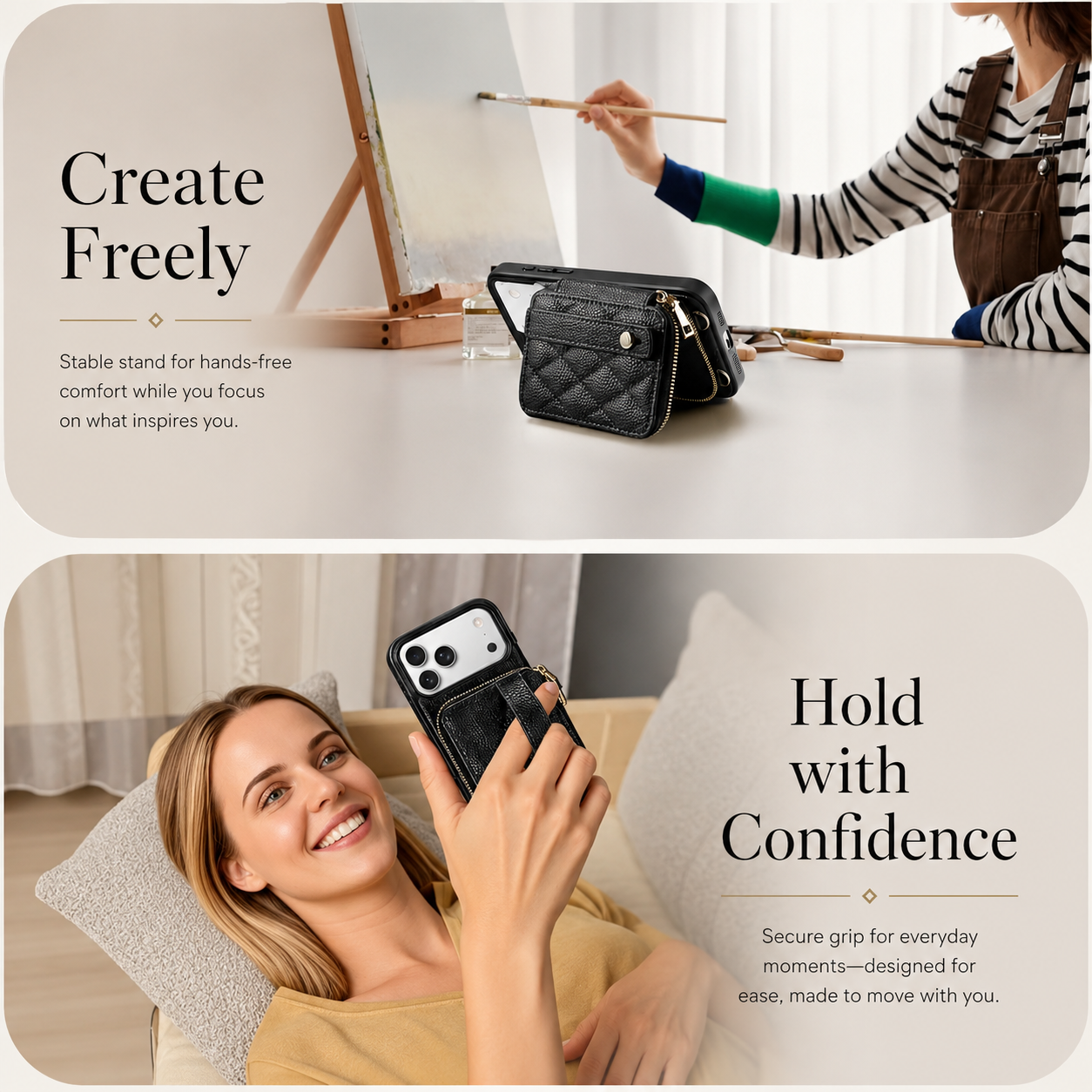 Premium iPhone Case Wallet Cover RFID Protection Card Holder Crossbody Strap Shockproof Protective Cover PU Leather Design