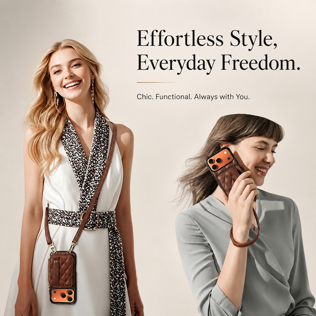 Premium iPhone Case Wallet Cover RFID Protection Card Holder Crossbody Strap Shockproof Protective Cover PU Leather Design