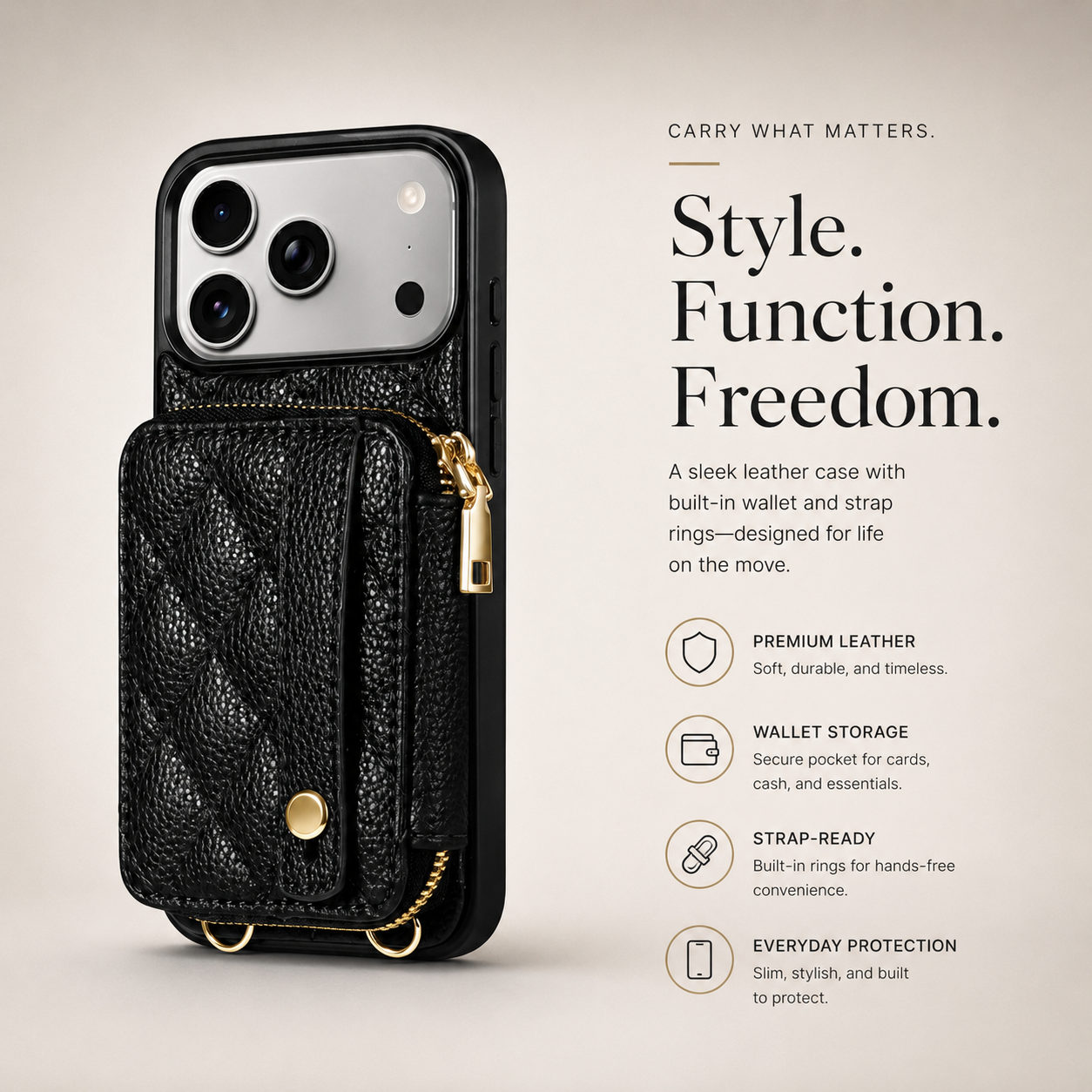 Premium iPhone Case Wallet Cover RFID Protection Card Holder Crossbody Strap Shockproof Protective Cover PU Leather Design