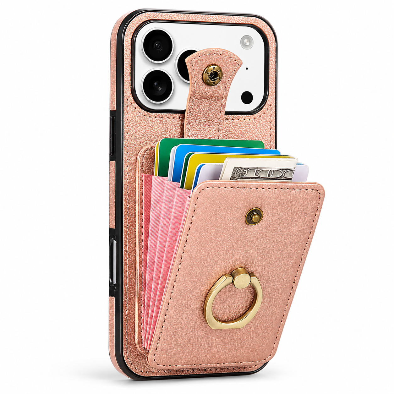 Premium iPhone Case Wallet Cover RFID Protection Card Holder Ring Kickstand Shockproof Protective Cover PU Leather Design