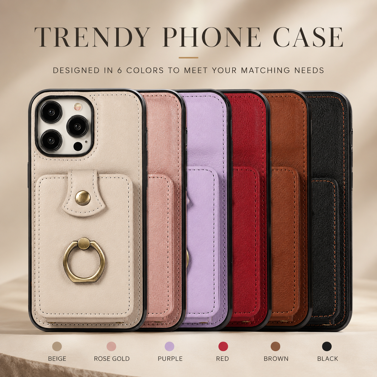 Premium iPhone Case Wallet Cover RFID Protection Card Holder Ring Kickstand Shockproof Protective Cover PU Leather Design