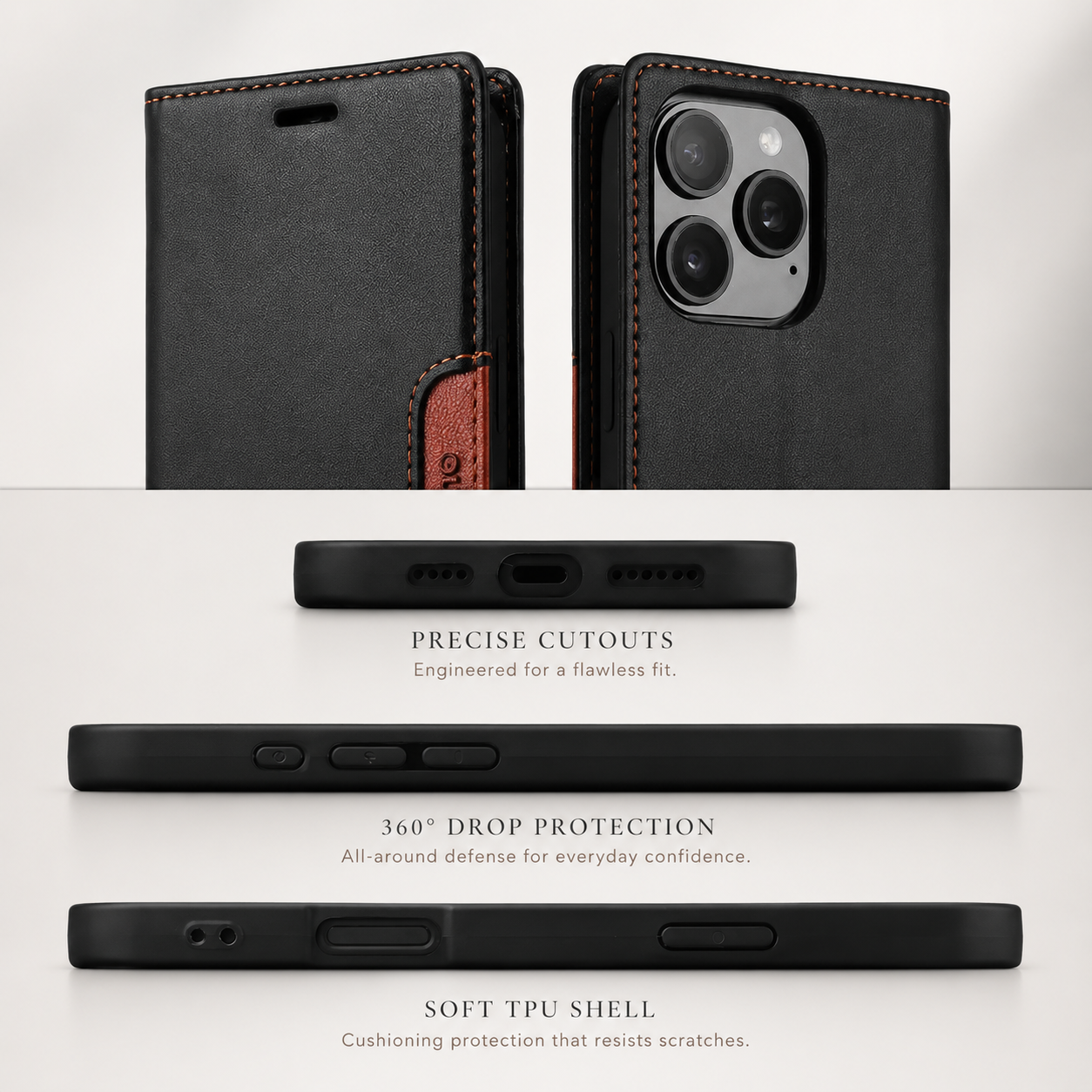 Premium iPhone Case Wallet Cover RFID Protection Card Holder Shockproof Protective Cover Magnetic Closure Anti Fingerprint Leather Design