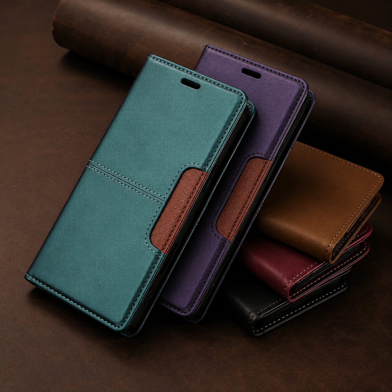 Premium iPhone Case Wallet Cover RFID Protection Card Holder Shockproof Protective Cover Magnetic Closure Anti Fingerprint Leather Design