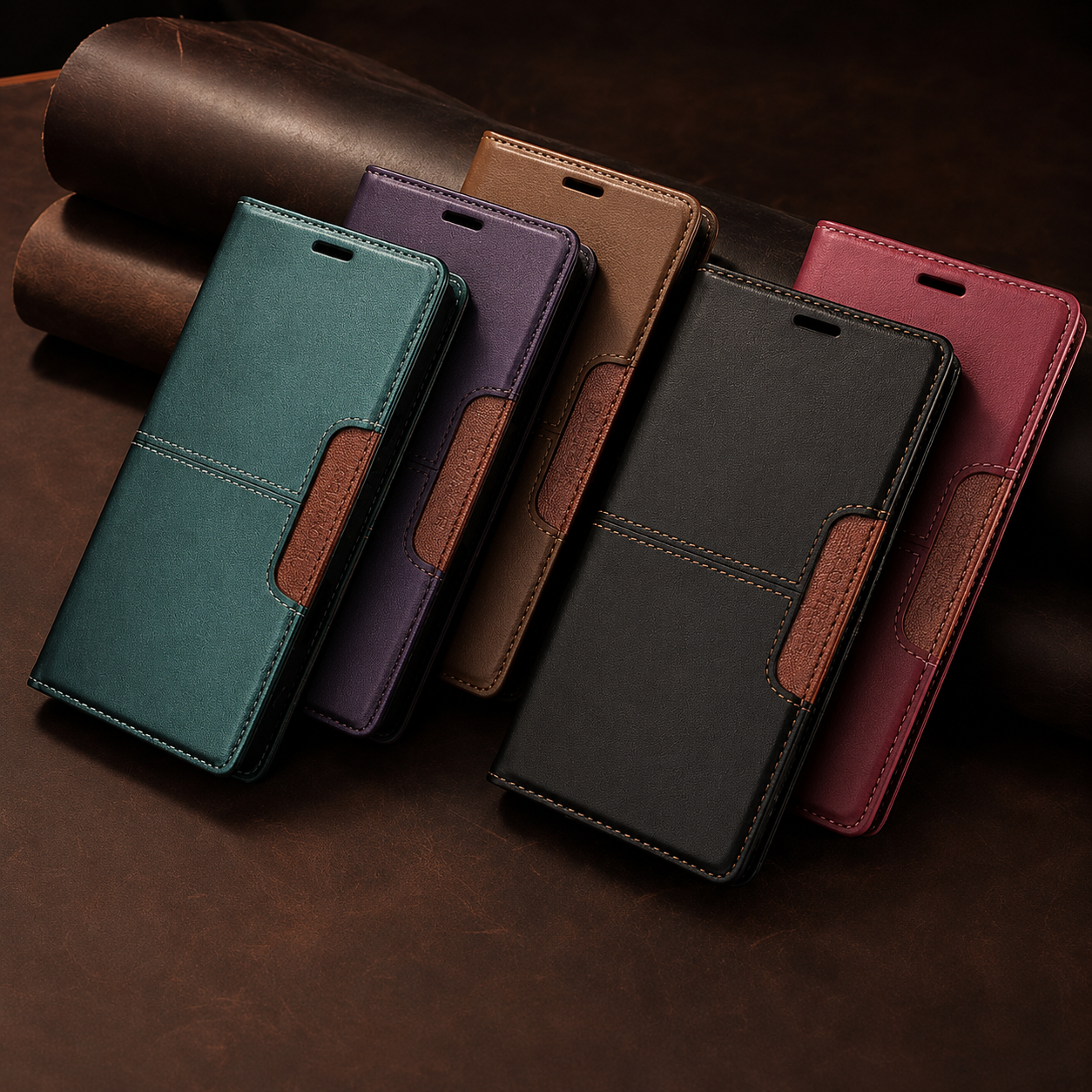 Premium iPhone Case Wallet Cover RFID Protection Card Holder Shockproof Protective Cover Magnetic Closure Anti Fingerprint Leather Design