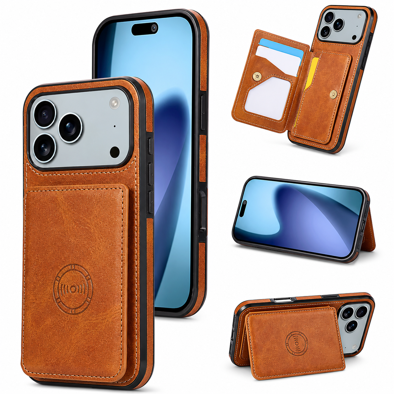 Premium iPhone Case Wallet Cover RFID Protection Card Holder Shockproof Protective Cover Magnetic Closure Leather Design