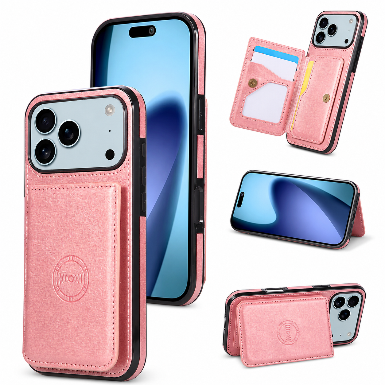 Premium iPhone Case Wallet Cover RFID Protection Card Holder Shockproof Protective Cover Magnetic Closure Leather Design