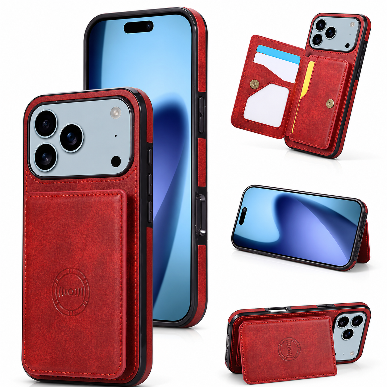 Premium iPhone Case Wallet Cover RFID Protection Card Holder Shockproof Protective Cover Magnetic Closure Leather Design