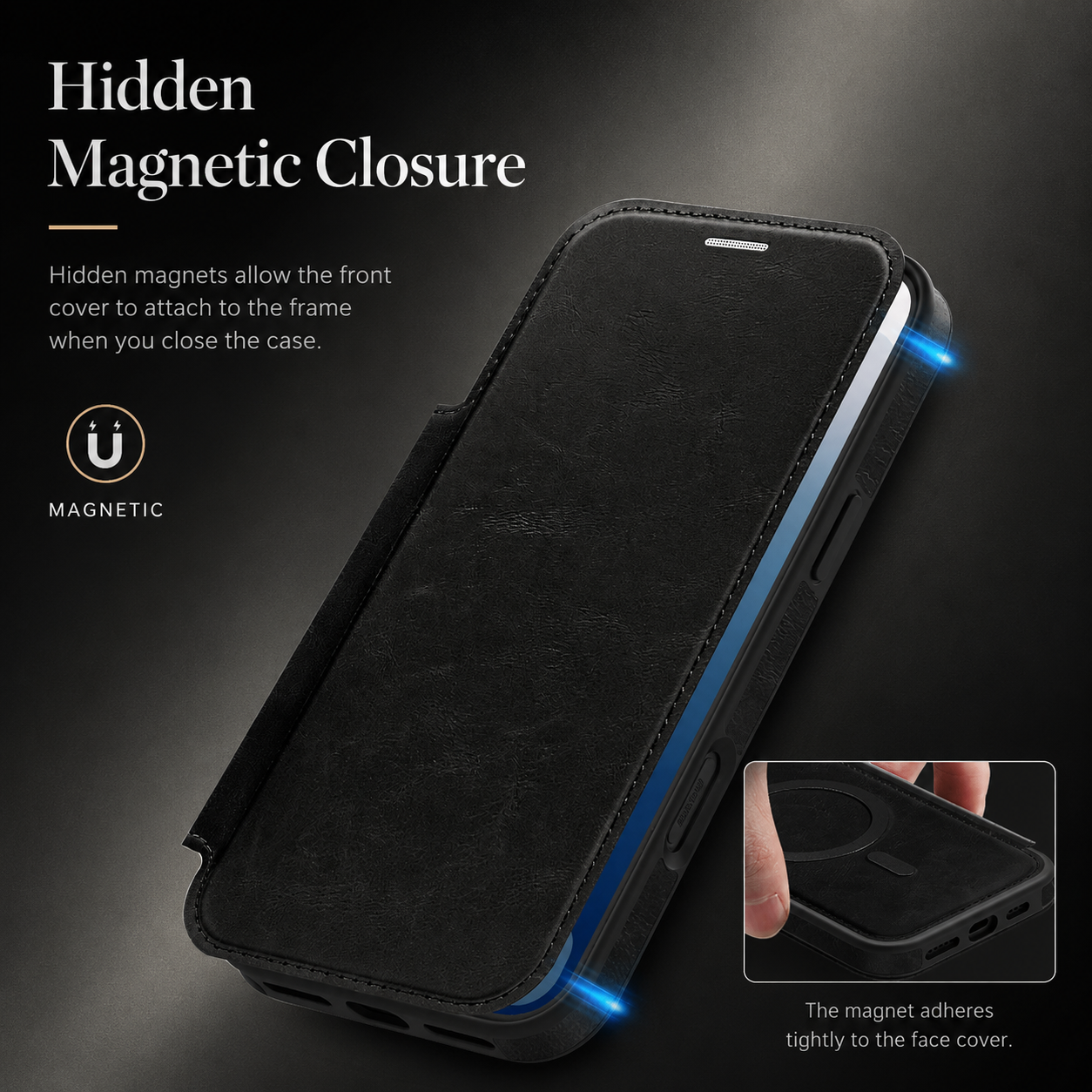 Premium iPhone Case Wallet Cover RFID Protection Card Holder Shockproof Protective Cover Magnetic Closure Wireless Charging Compatible Design